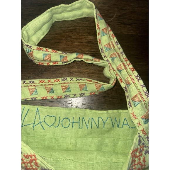 Johnny Was JWLA Green Linen Embroidered Flowers Purse Handbag Tote Bag Crossbody - Picture 7 of 11